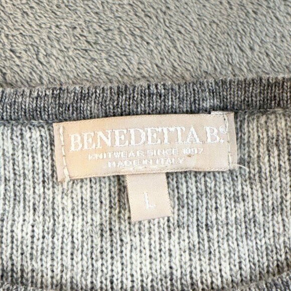 Benedetta Sweater Womens Large Gray Stripe Merino Wool Cashmere Knit Made Italy - Picture 3 of 13